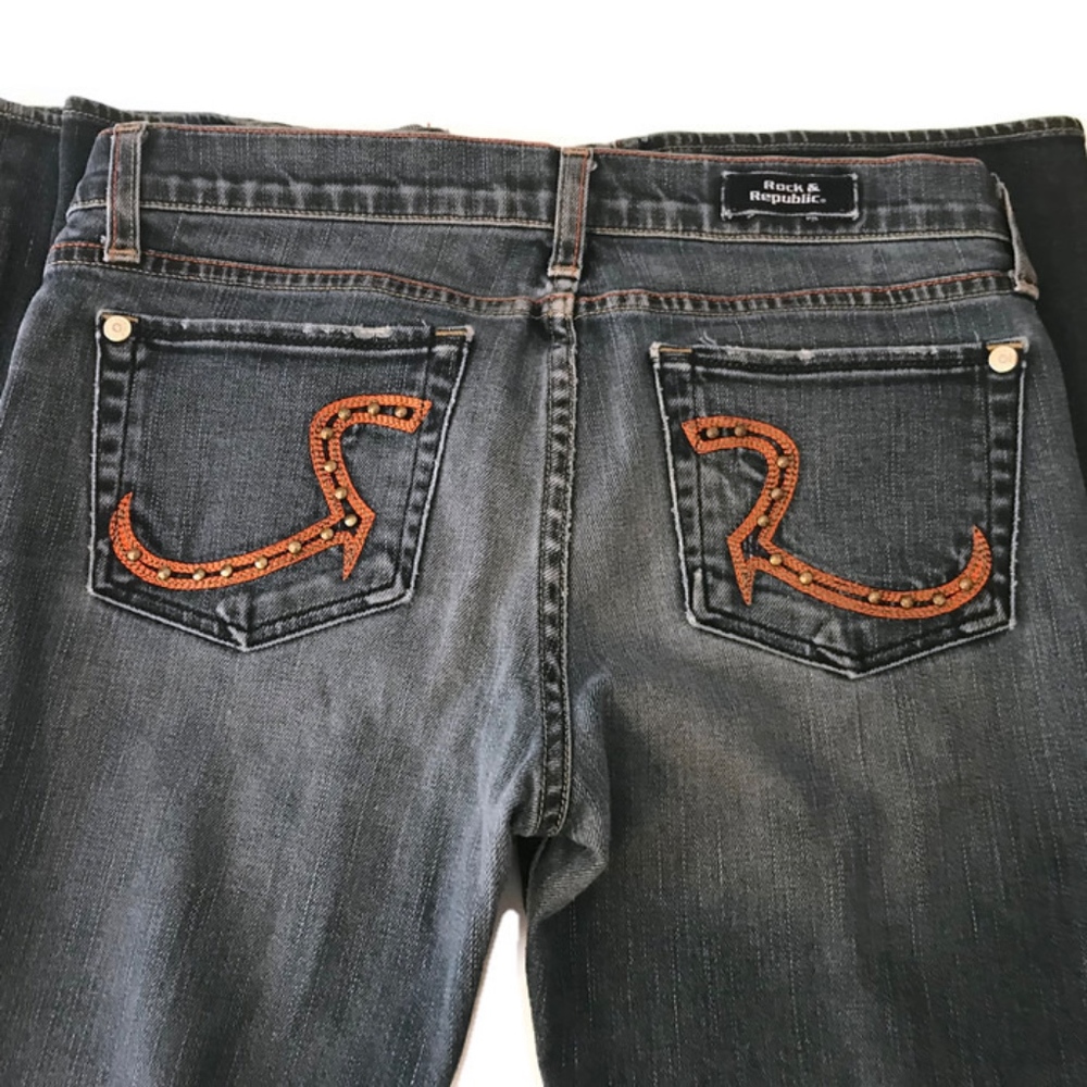 Rock & Republic Flare Bottom Jeans Jeweled Pockets